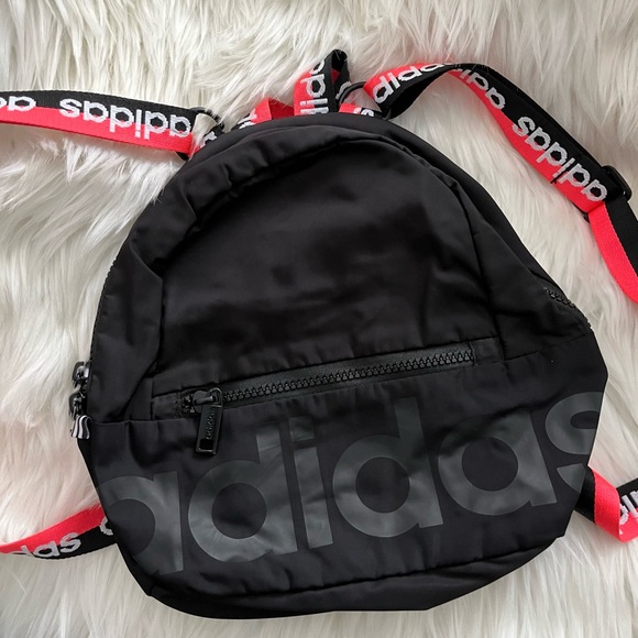 Adidas Linear Mini Backpack Purse Black Pink Travel Satchel - Picture 1 of 5